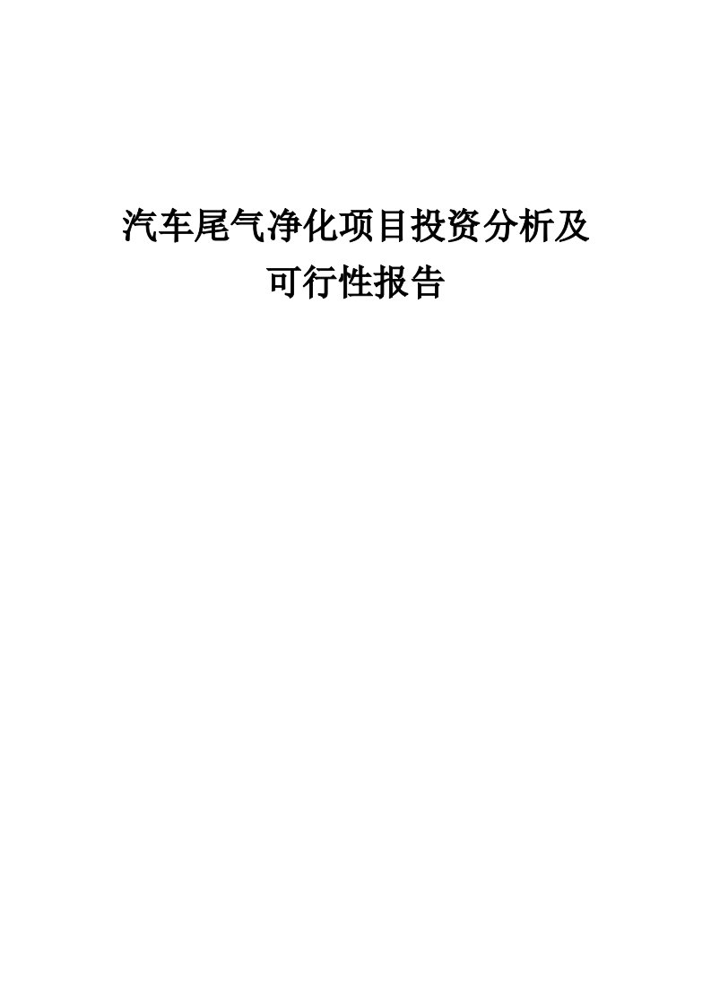 2024年汽车尾气净化项目投资分析及可行性报告