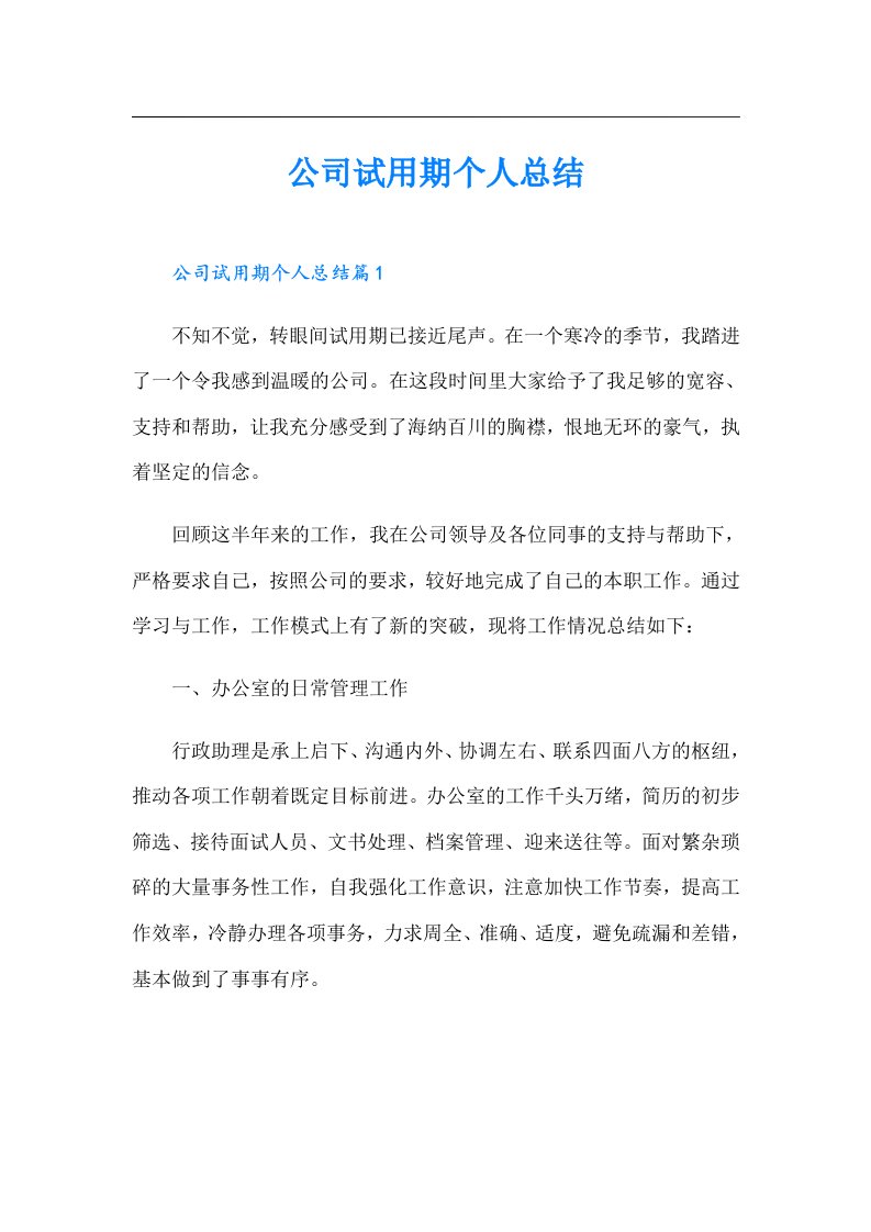 公司试用期个人总结