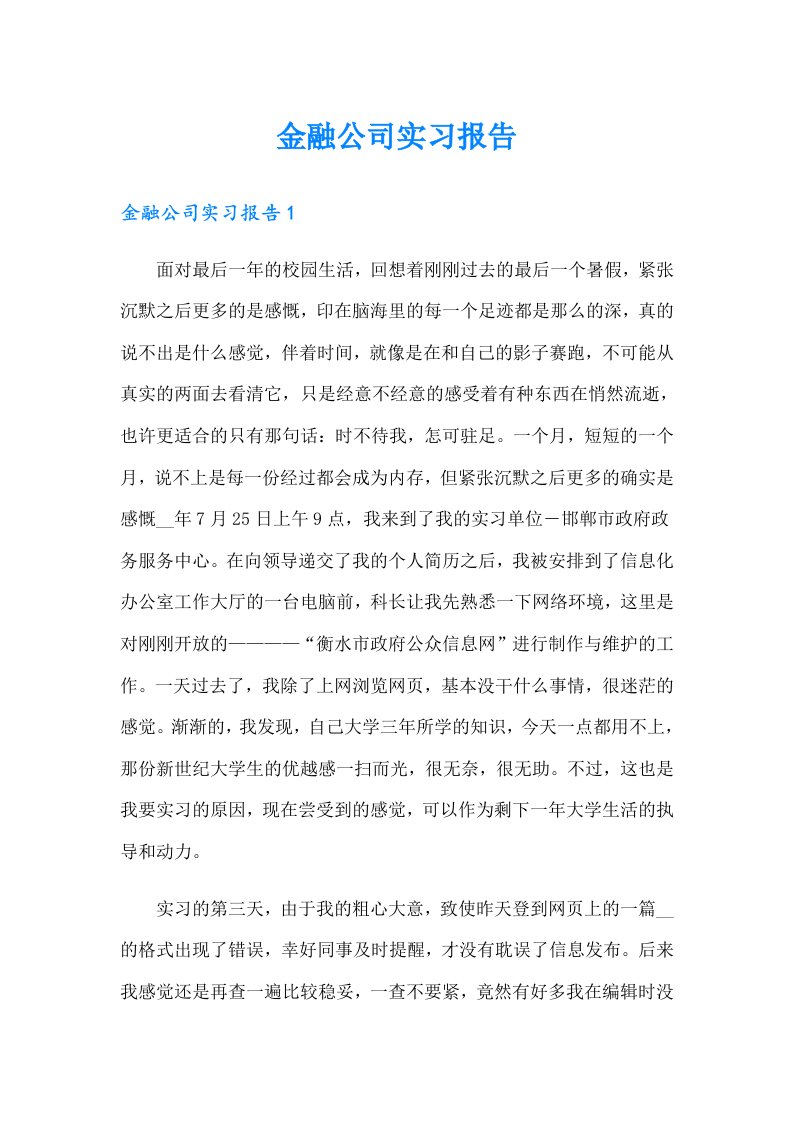 金融公司实习报告