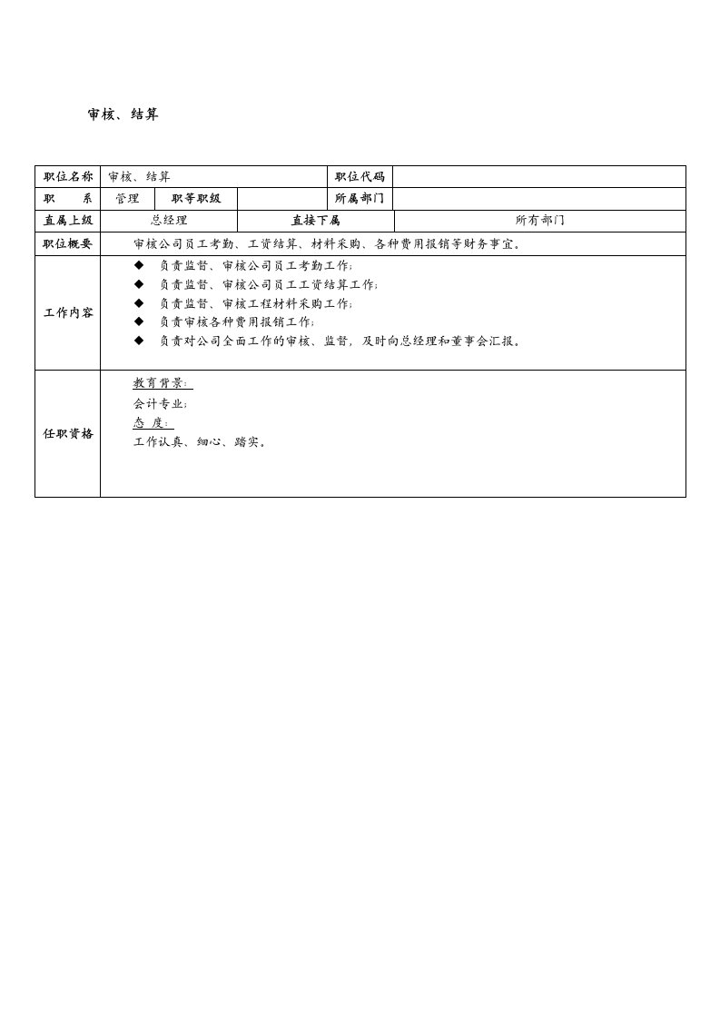 物业管理-某物业管理企业审核结算岗位职责