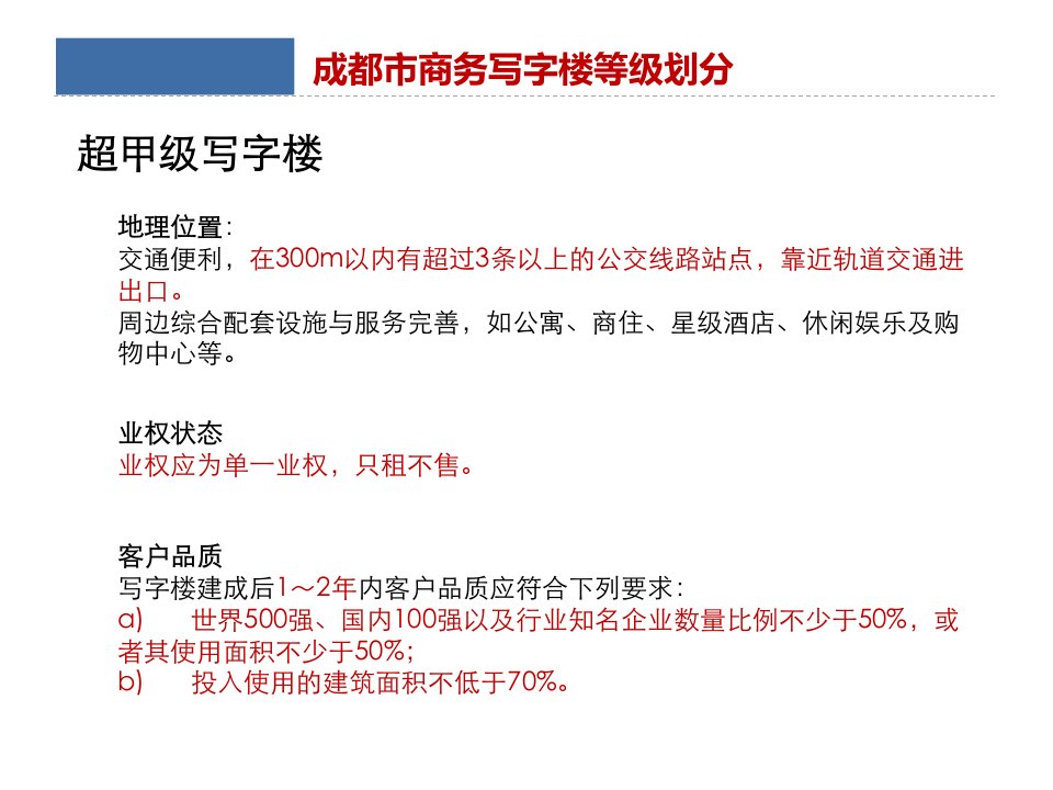 成都市商务写字楼等级划分课件