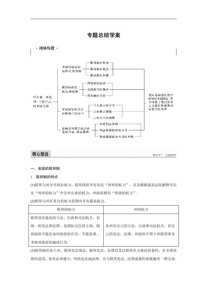 17-18版-专题三联邦制、两党制、三权分立-以美国为例(步步高)