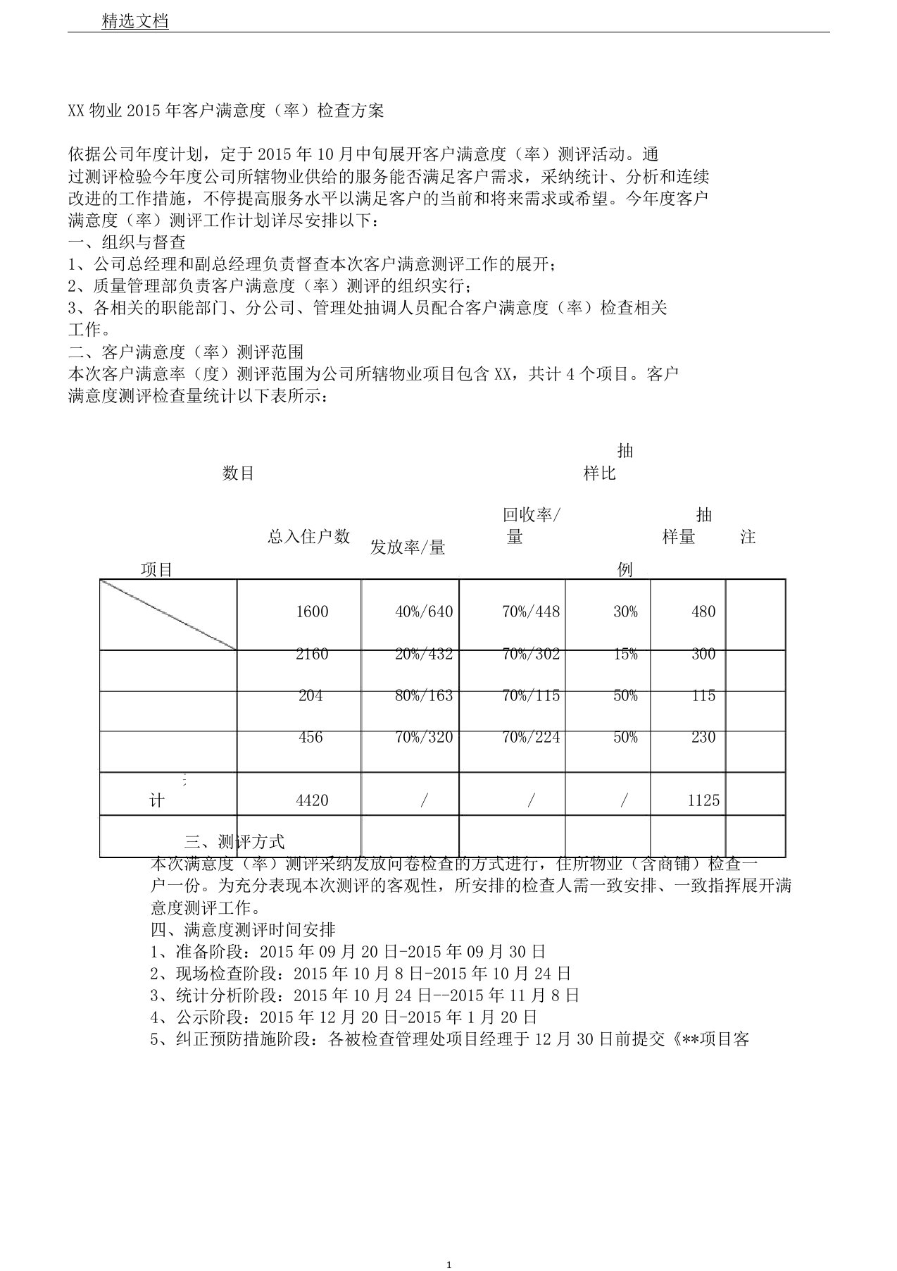 物业公司客户满意度调查方案