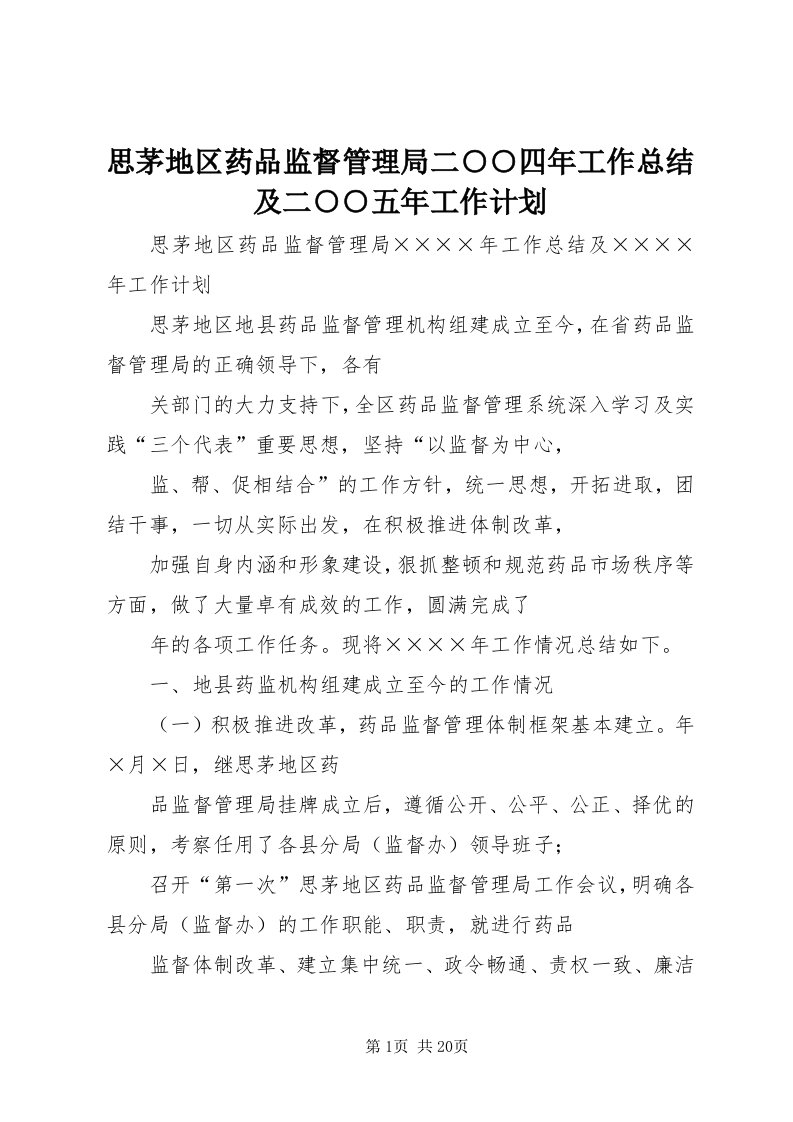 6思茅地区药品监督管理局二○○四年工作总结及二○○五年工作计划