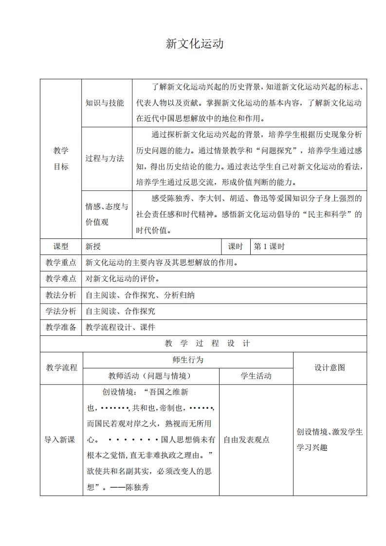 教学设计1：新文化运动市赛一等奖