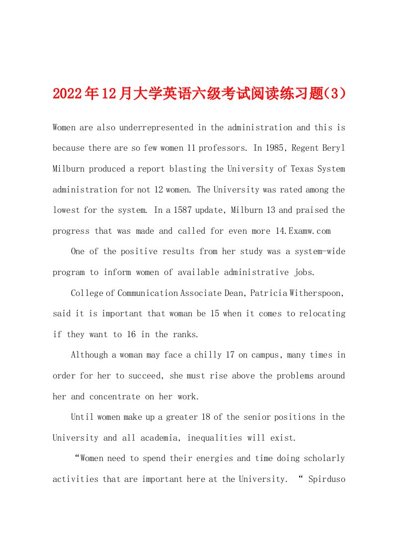 2022年12月大学英语六级考试阅读练习题（3）