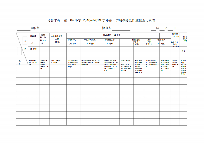 教务处教案作业检查记录表