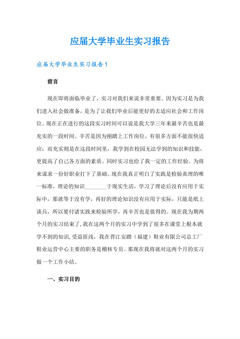 应届大学毕业生实习报告