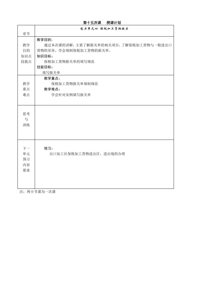 《进出口报关实务》电子教案15保税加工货物报关单填制