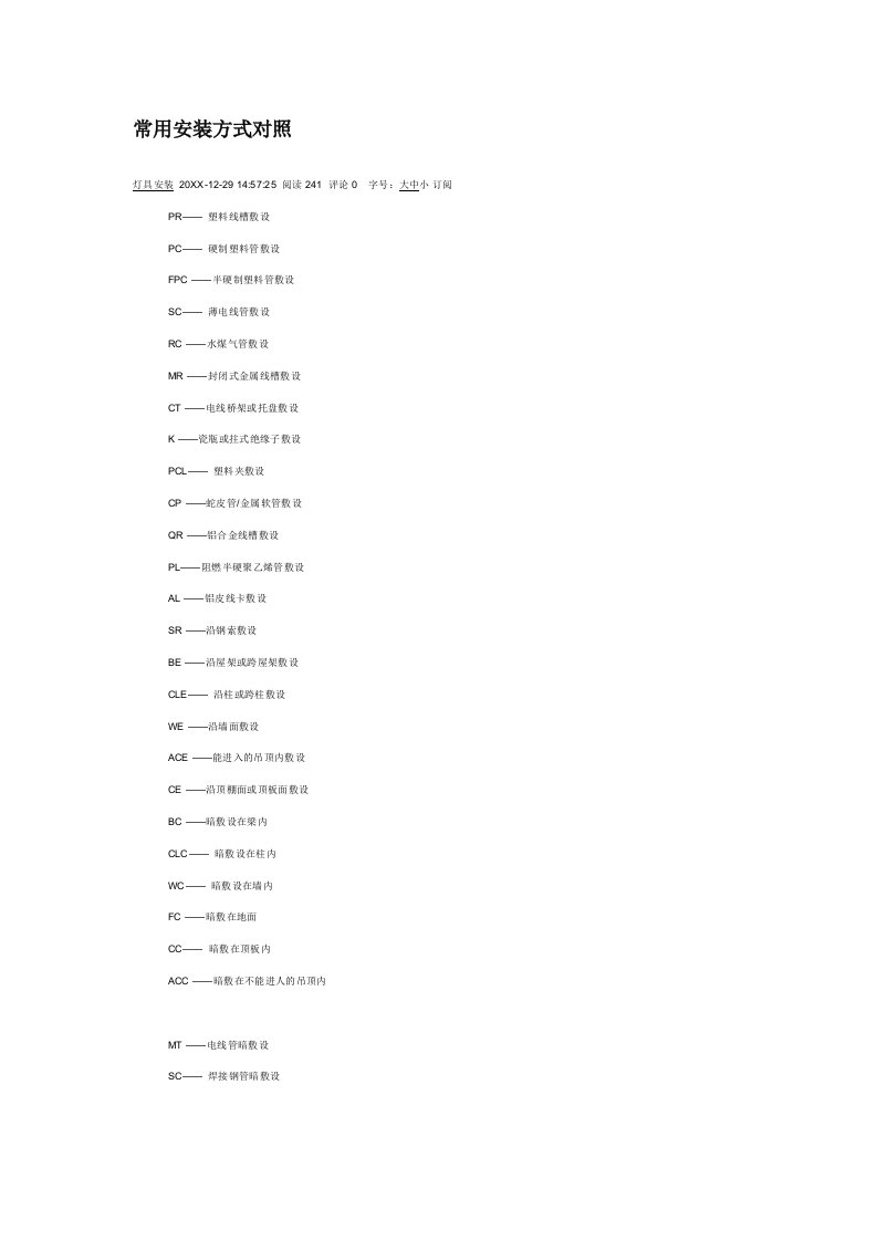 电气工程-电气安装方式符号