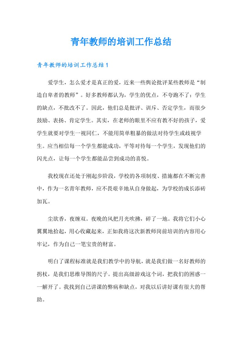 青年教师的培训工作总结