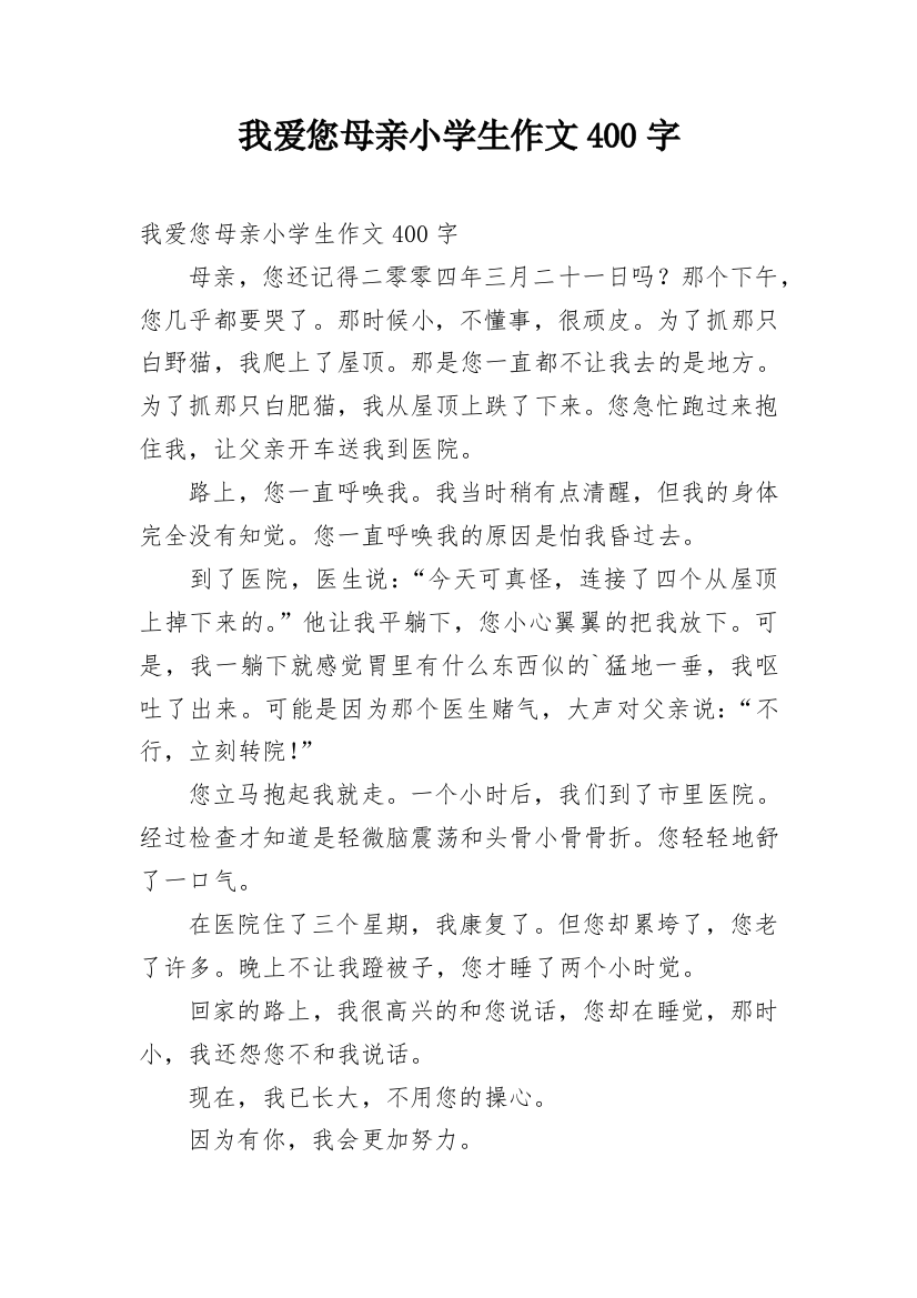 我爱您母亲小学生作文400字