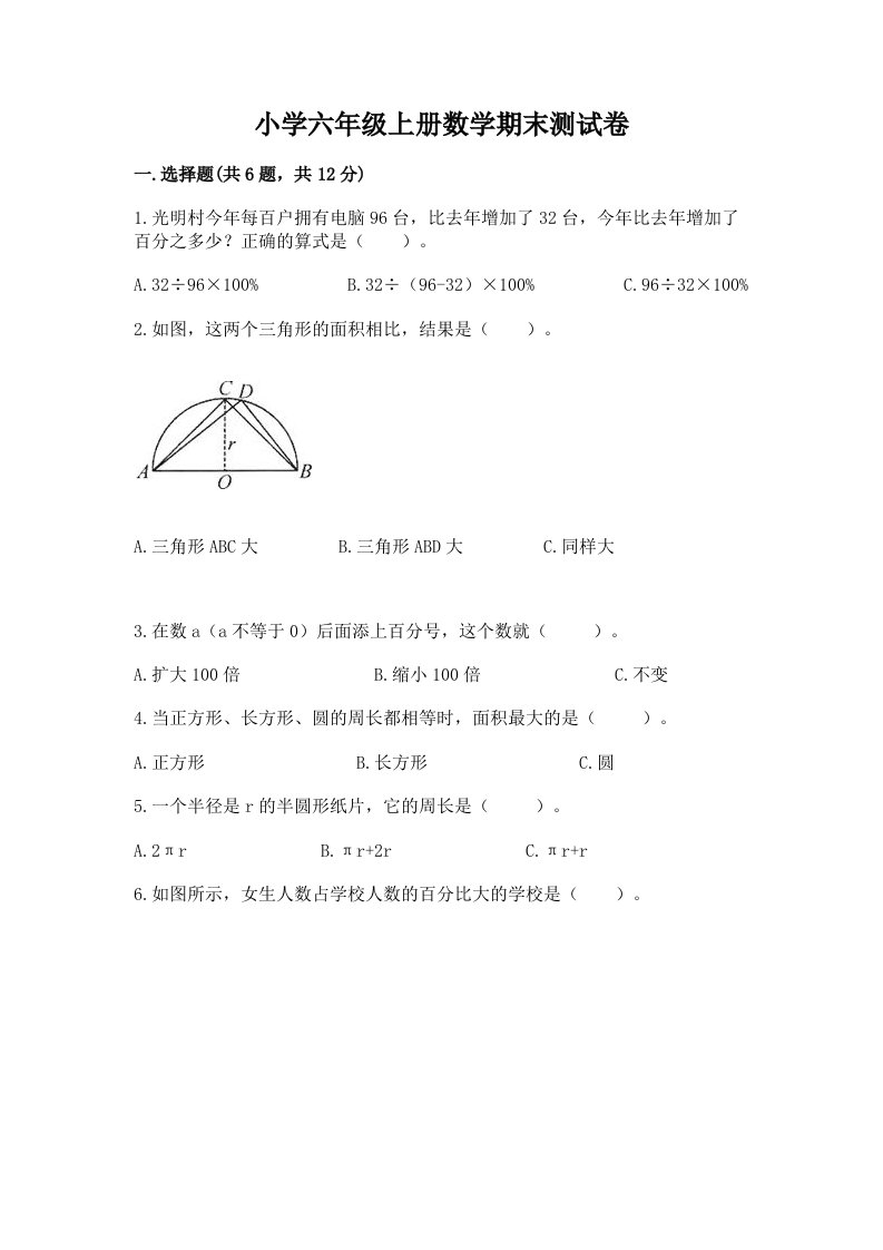 小学六年级上册数学期末测试卷精品（综合题）2