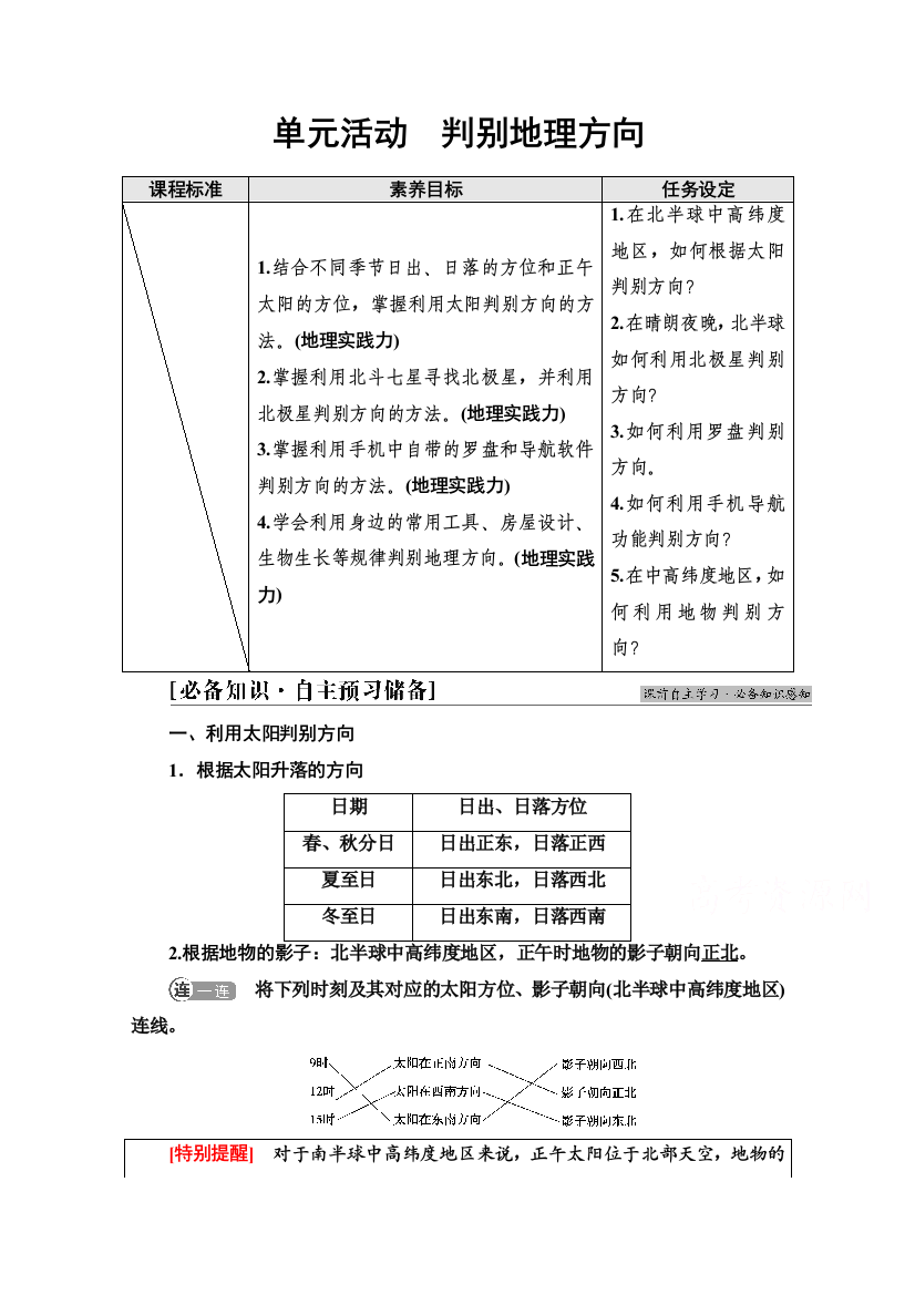 2021-2022学年新教材鲁教版地理必修第一册学案：第1单元