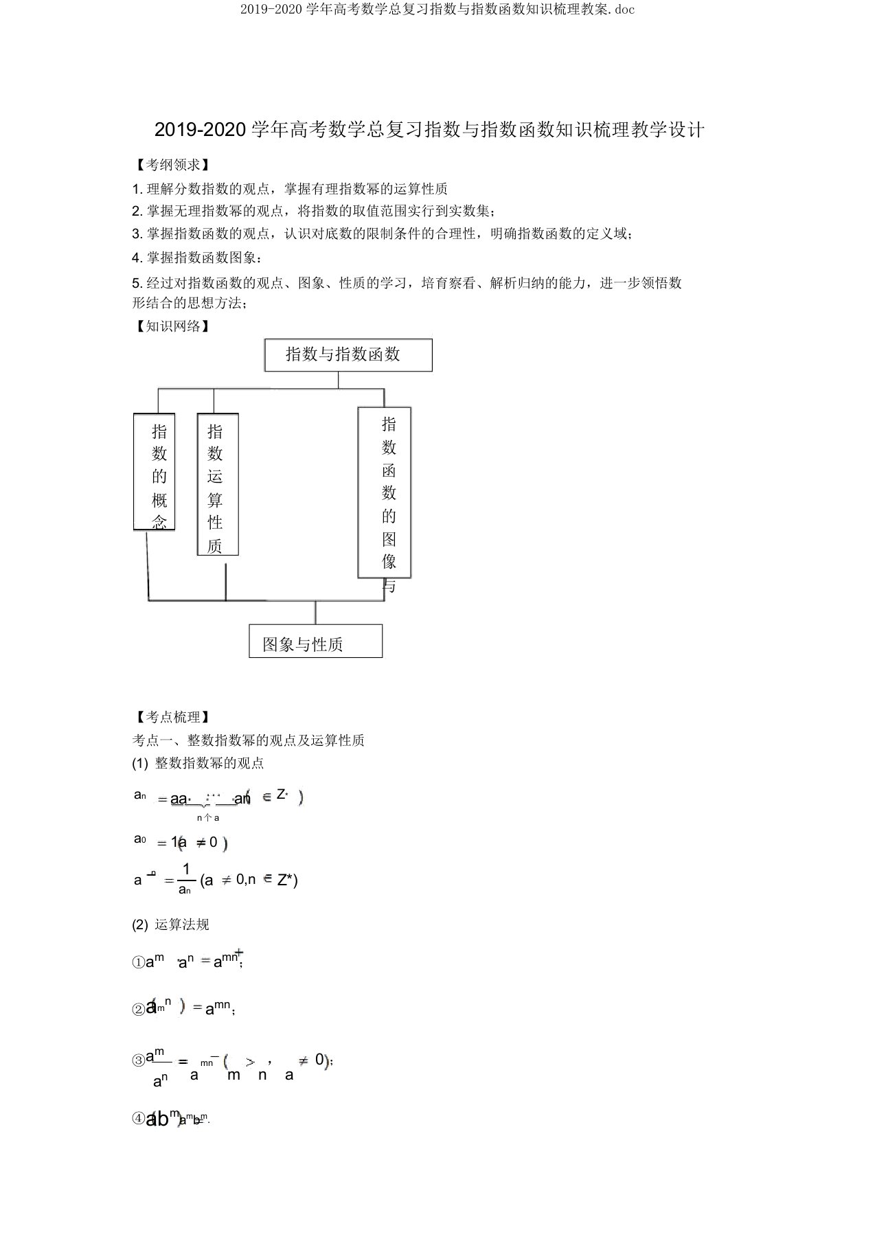 2019-2020学年高考数学总复习指数与指数函数知识梳理教案doc