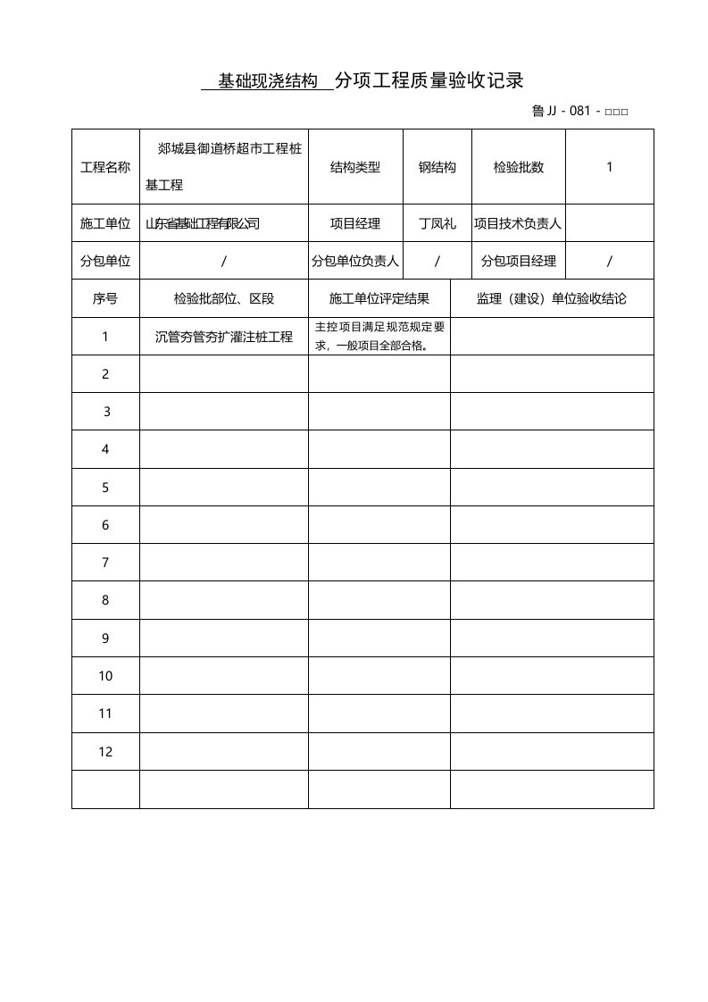 鲁JJ分项工程质量验收记录