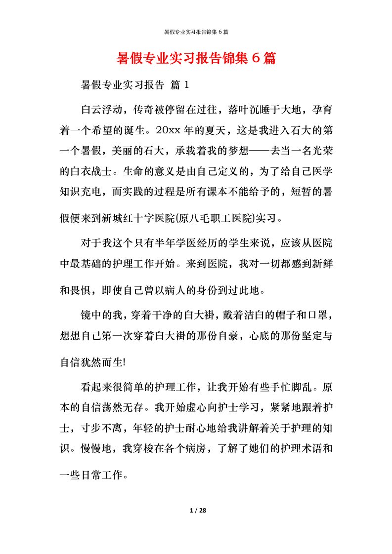 暑假专业实习报告锦集6篇