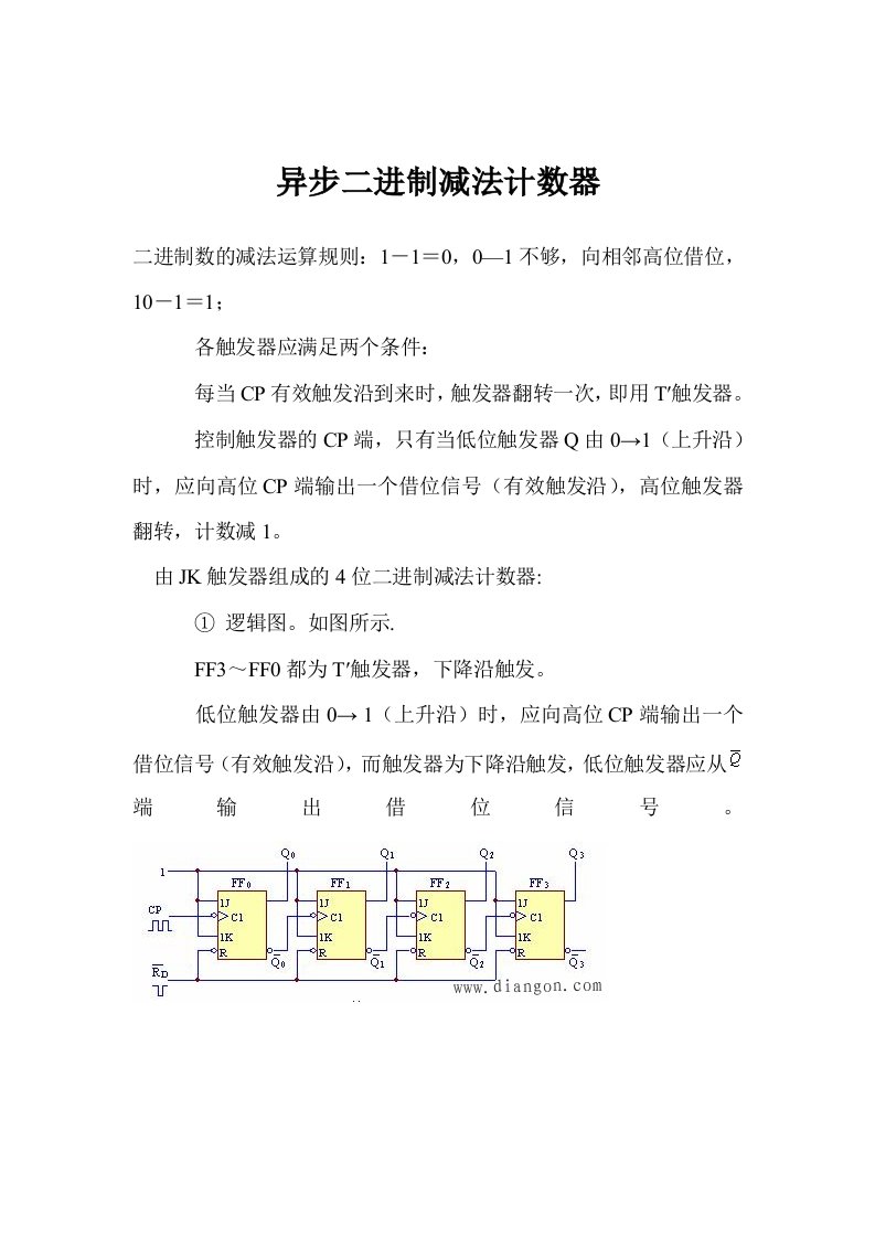 异步二进制减法计数器