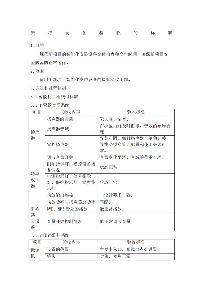 安防设备验收的标准