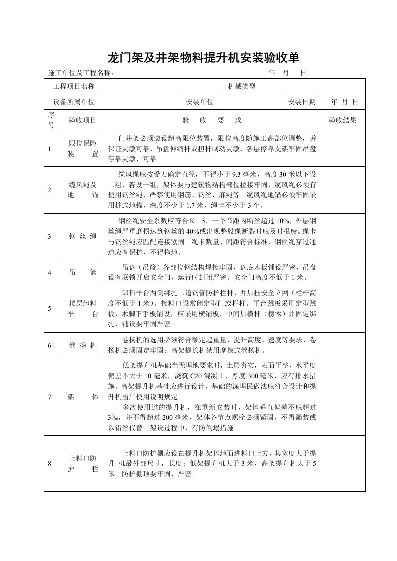 精品文档-13龙门架及井架物料提升机安装验收单