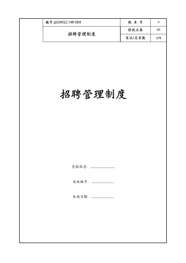 康师傅百货商场制度汇编之招聘管理制度