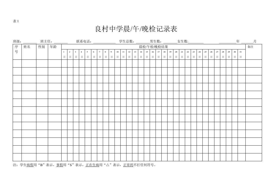 那能乡中心学校晨午晚三检记录表