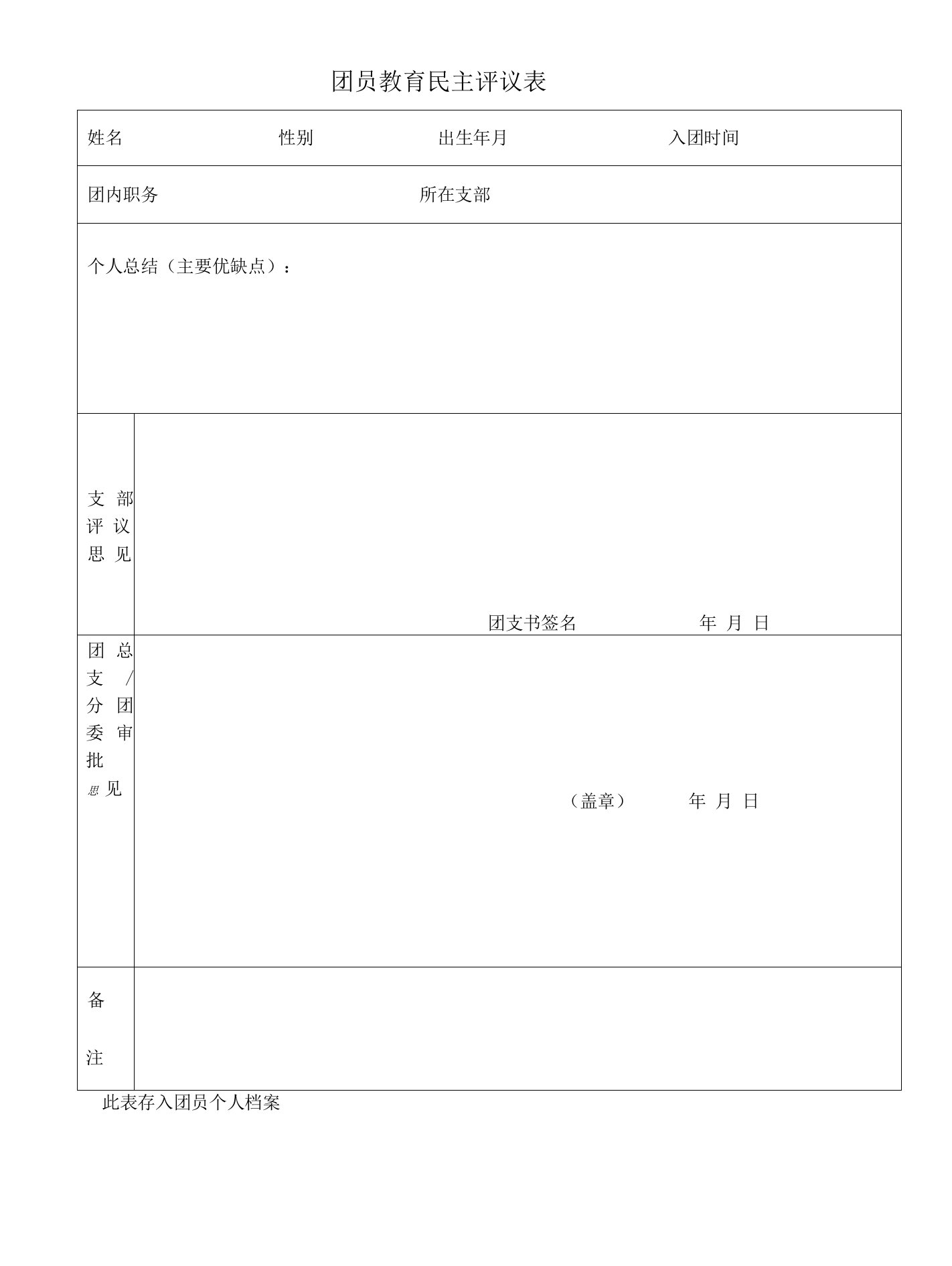 团员教育民主评议表