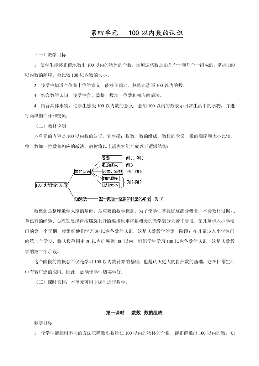 2020人教版一年级数学下册第四单元《100以内数的认识》教案