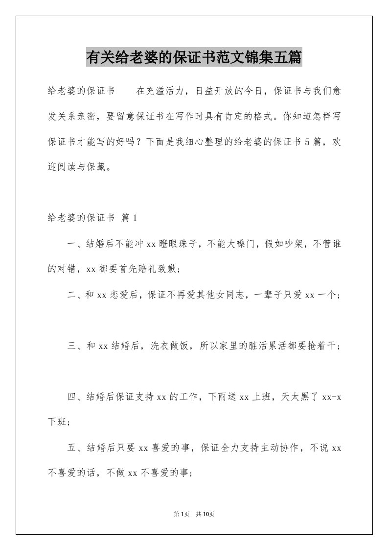 有关给老婆的保证书范文锦集五篇