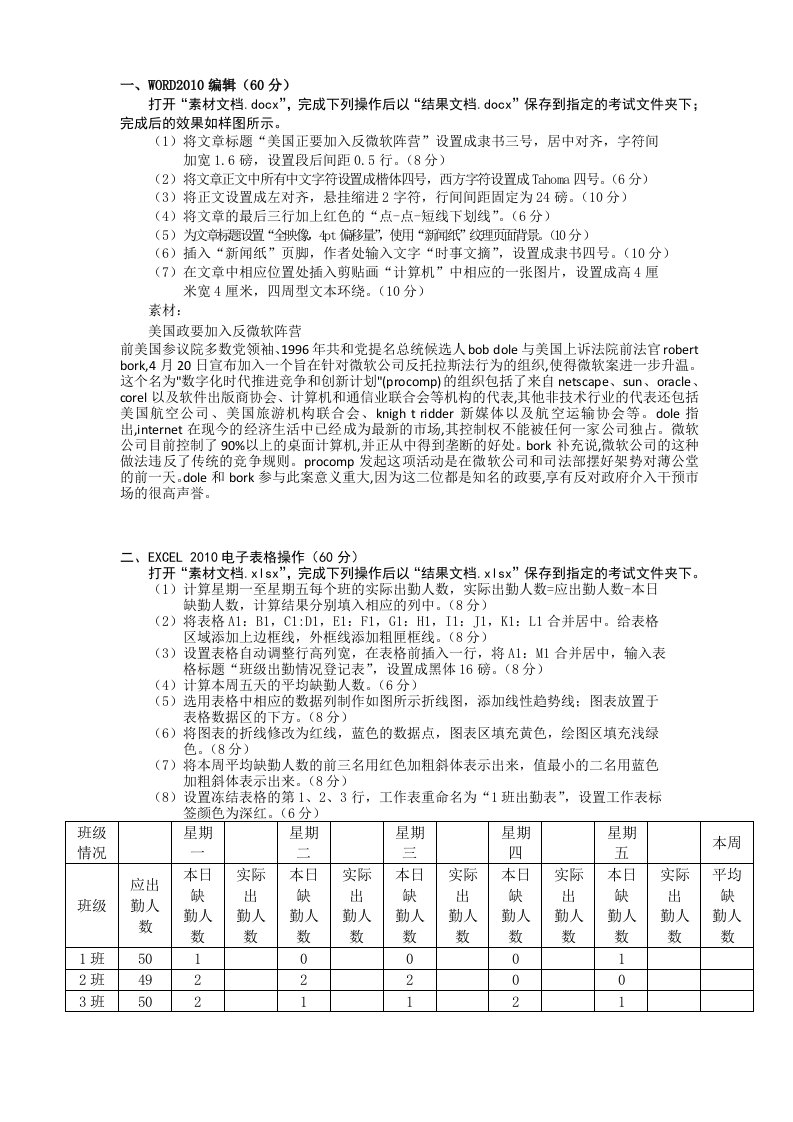 OFFICE2010上机操作题