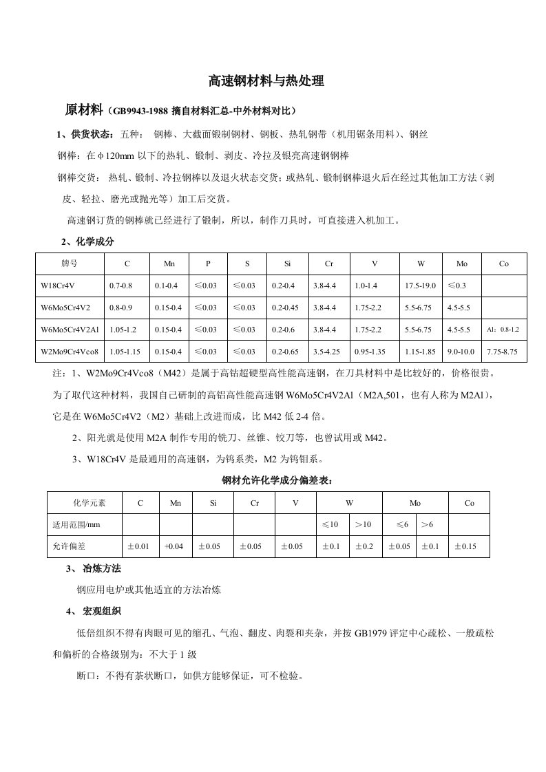 高速钢材料与热处理