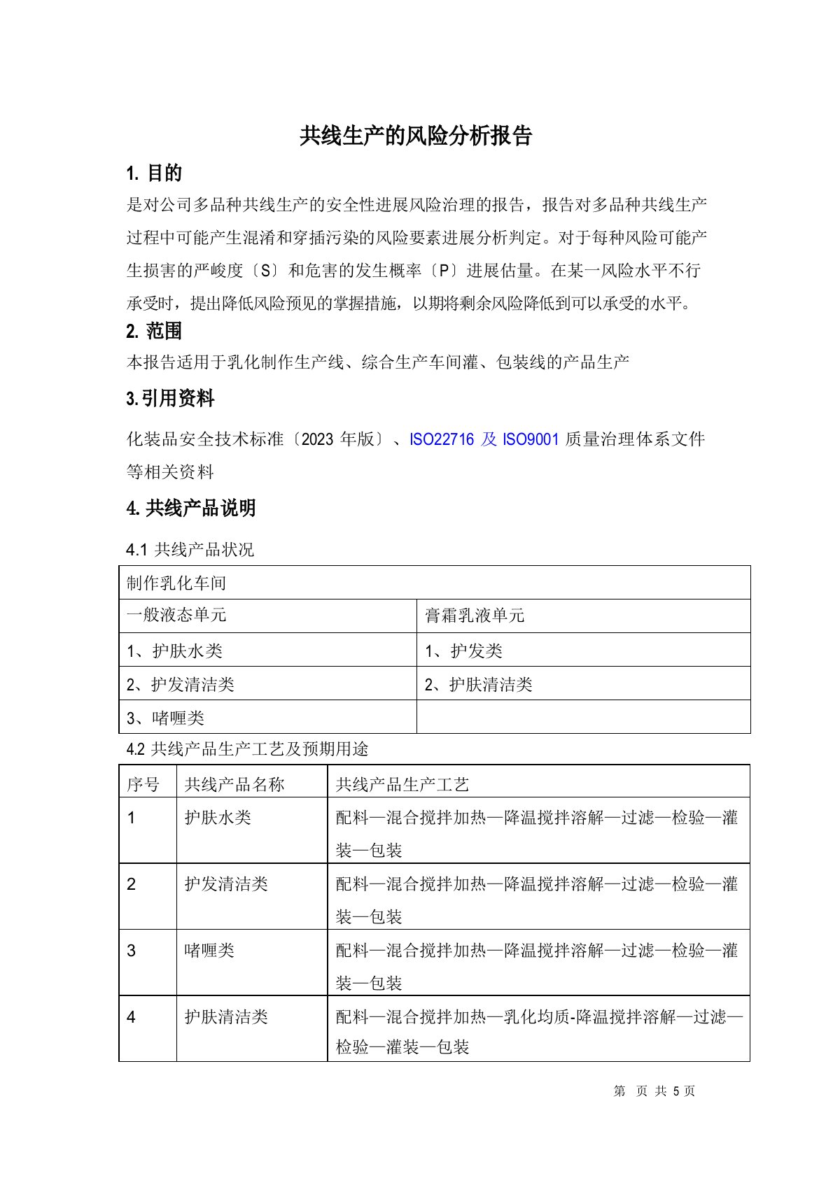 共线生产的风险分析报告