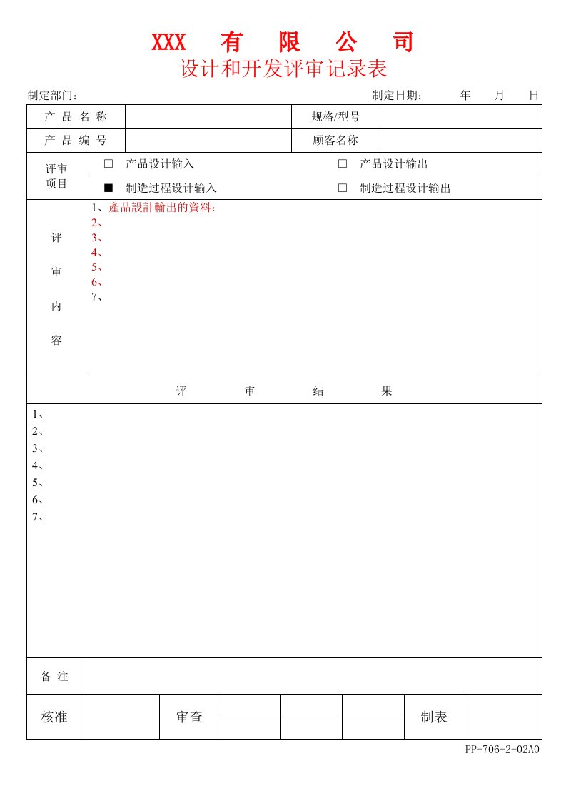 APQP设计和开发评审