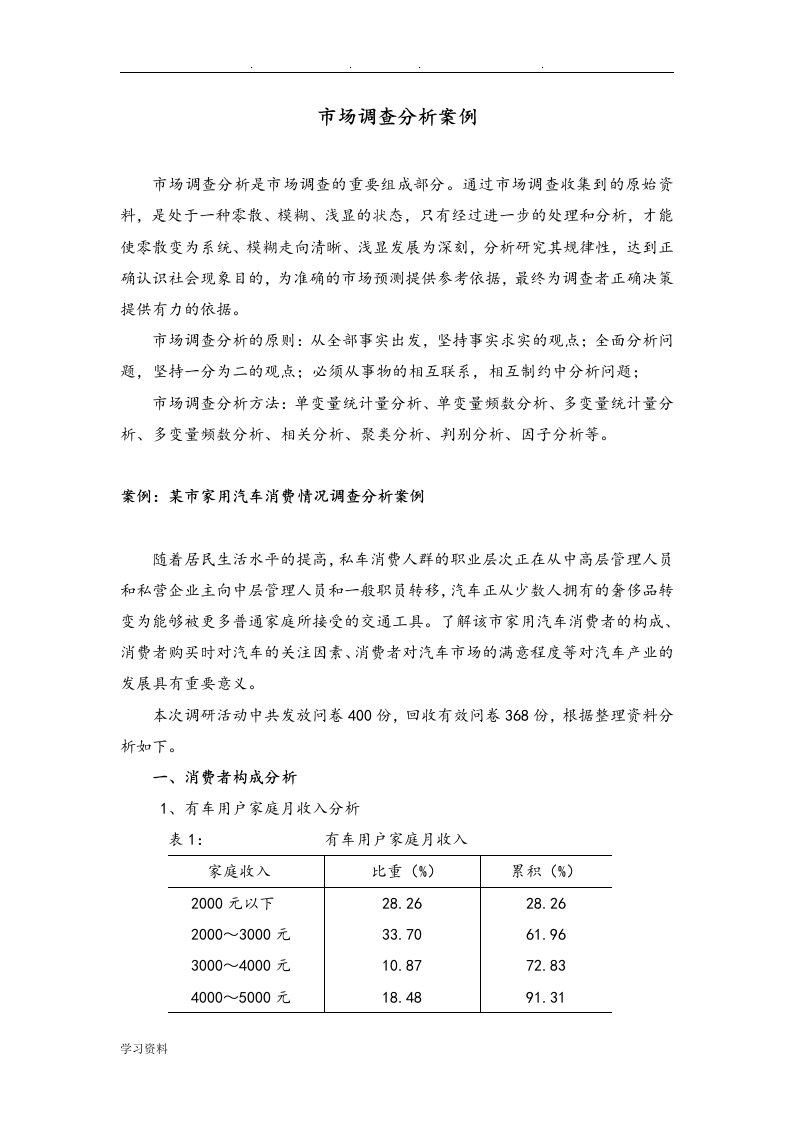 应用统计学案例——市场调查分析报告