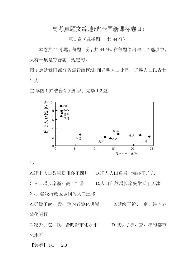 2023年高考真题文综地理新课标卷