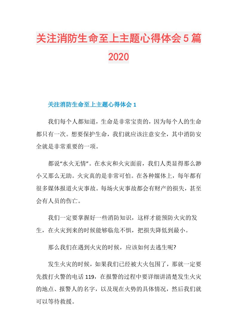 关注消防生命至上主题心得体会5篇