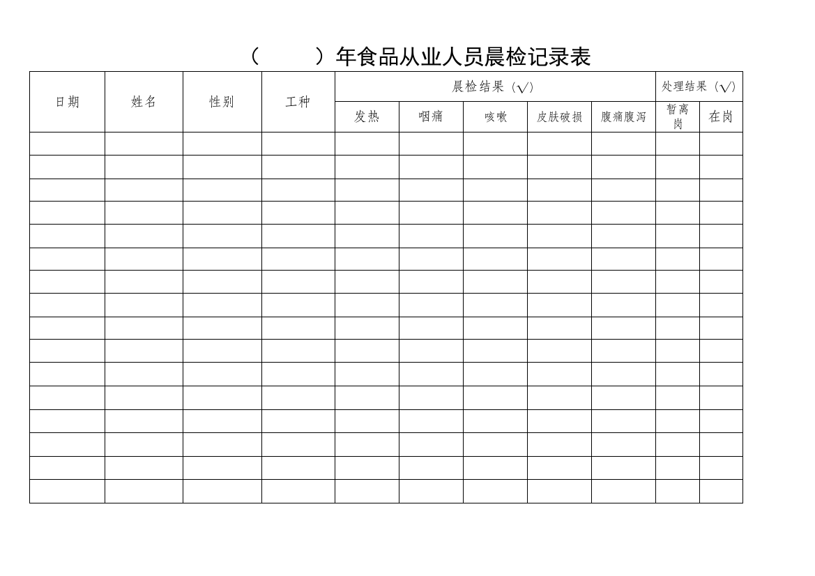 食品从业人员晨检记录表