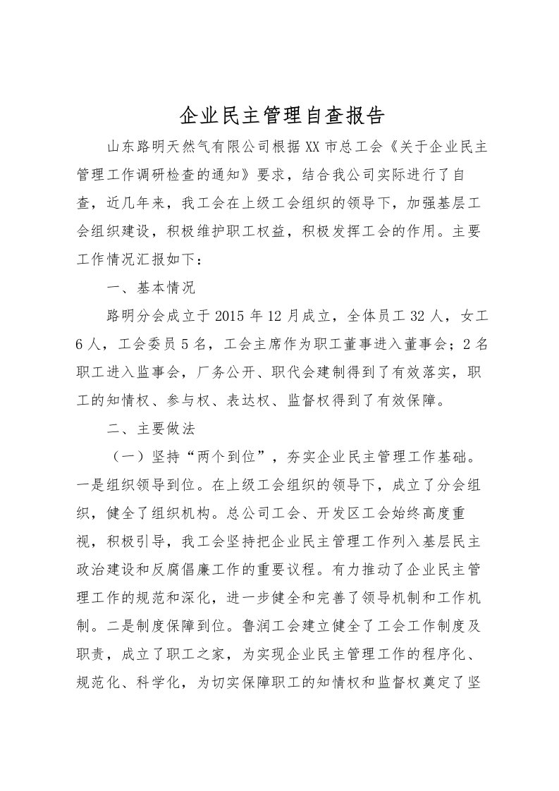 2022企业民主管理自查报告