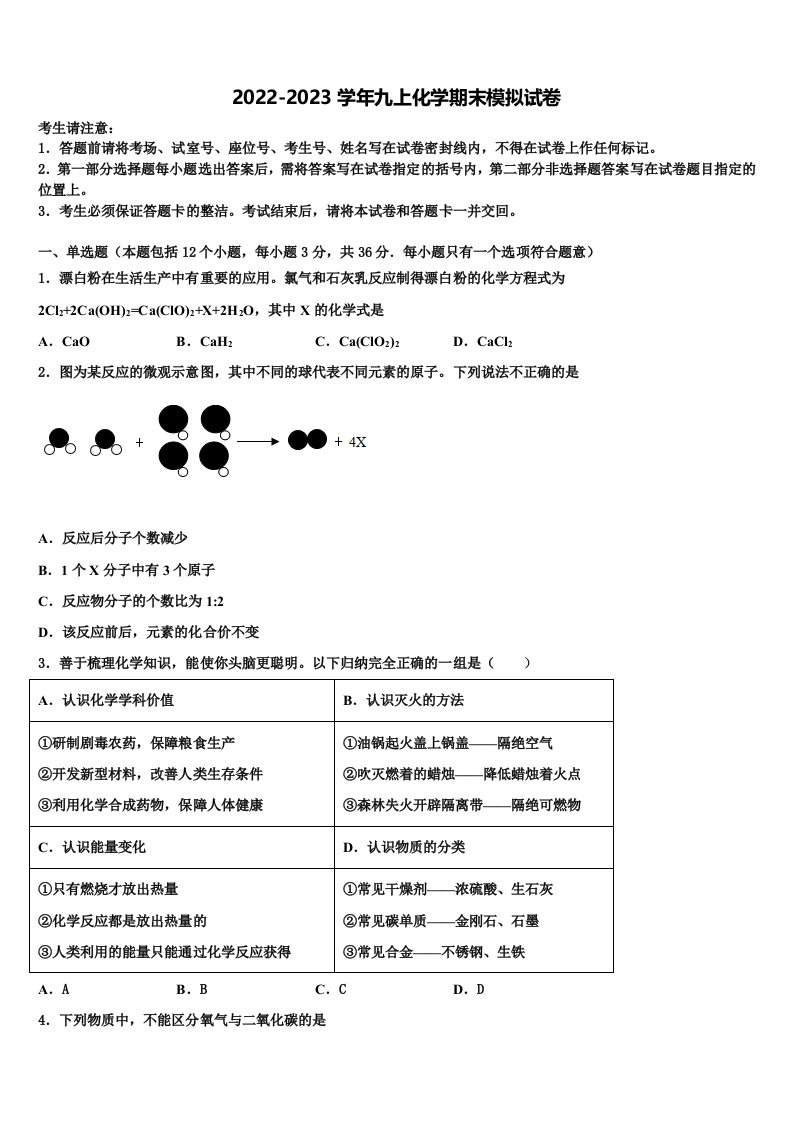 湖南省邵阳市洞口县2022-2023学年九年级化学第一学期期末综合测试试题含解析