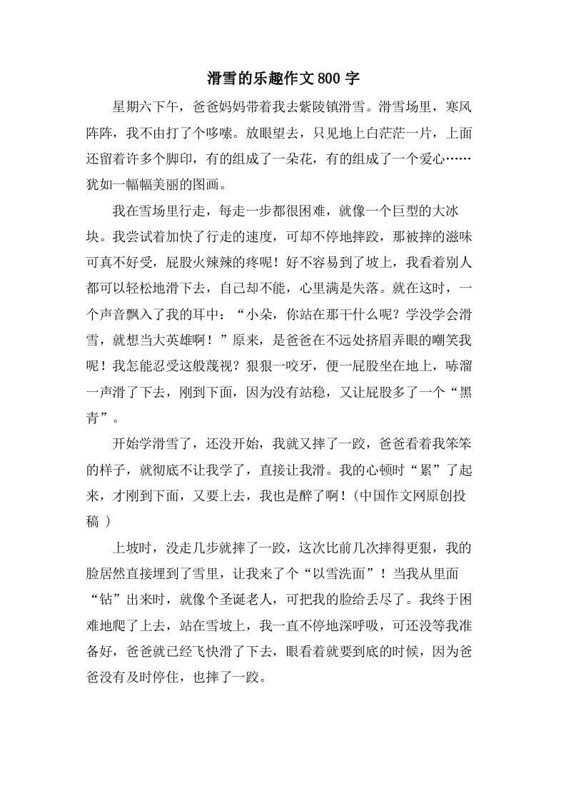 滑雪的乐趣作文800字