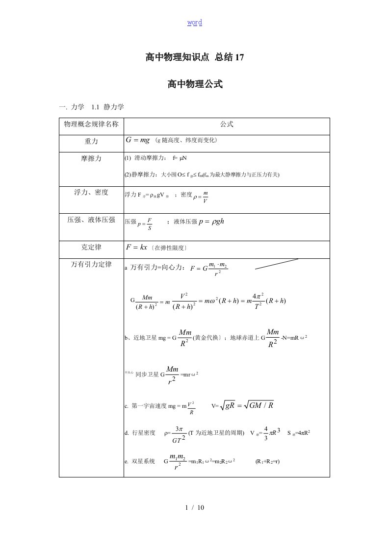 高中物理知识点