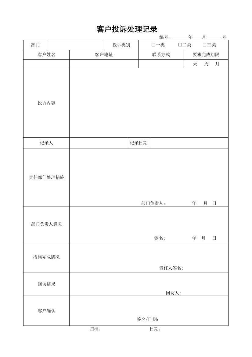 QR-PSZ-723-KF01-02-01顾客投诉处理记录表