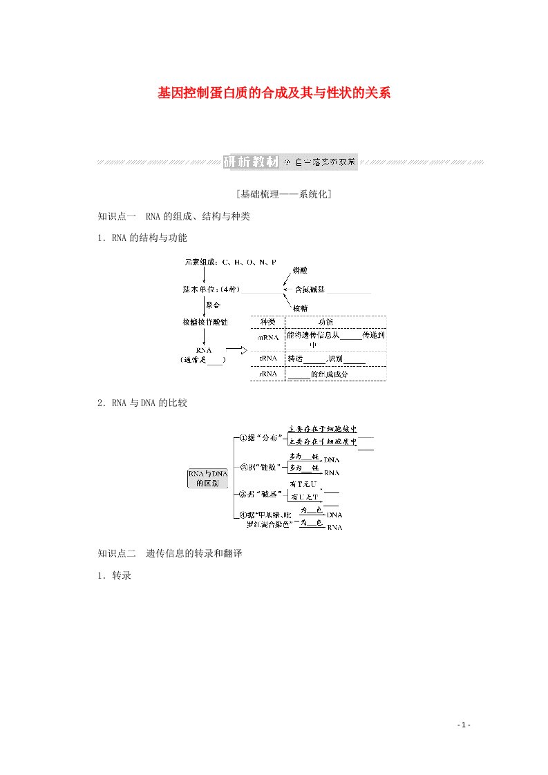 2022届高考生物一轮复习第二单元遗传的分子基础3基因控制蛋白质的合成及其与性状的关系学案新人教版必修2