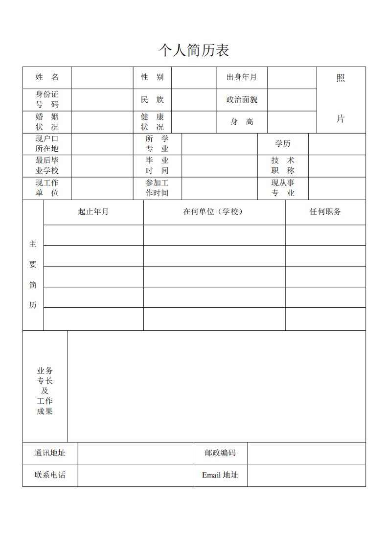 个人求职简历表格模板6篇