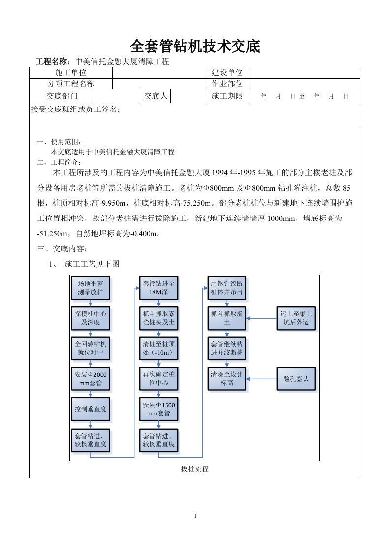 全套管钻机清障技术交底