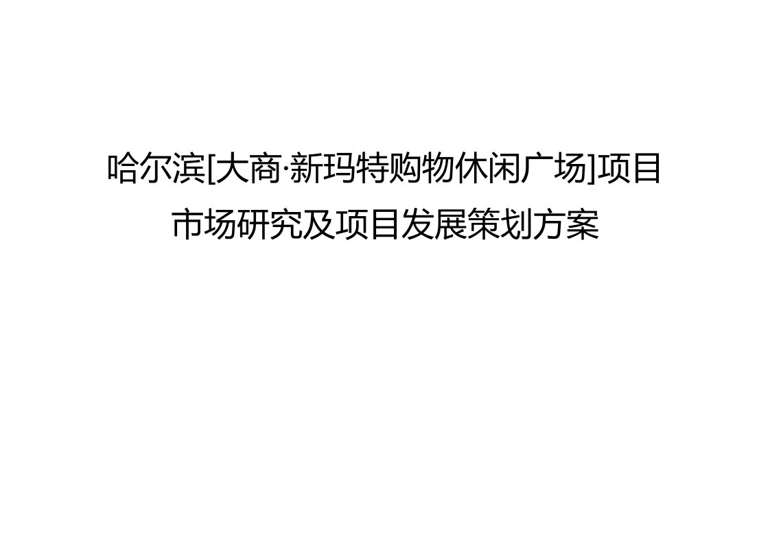 哈尔滨大商新玛特购物休闲广场项目市场研究及项目发展策划方案