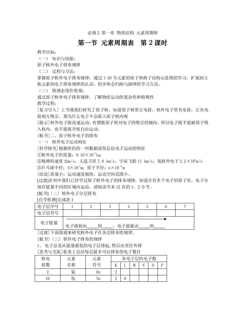 《元素周期表》教案9(第二课时)(人教版必修2)