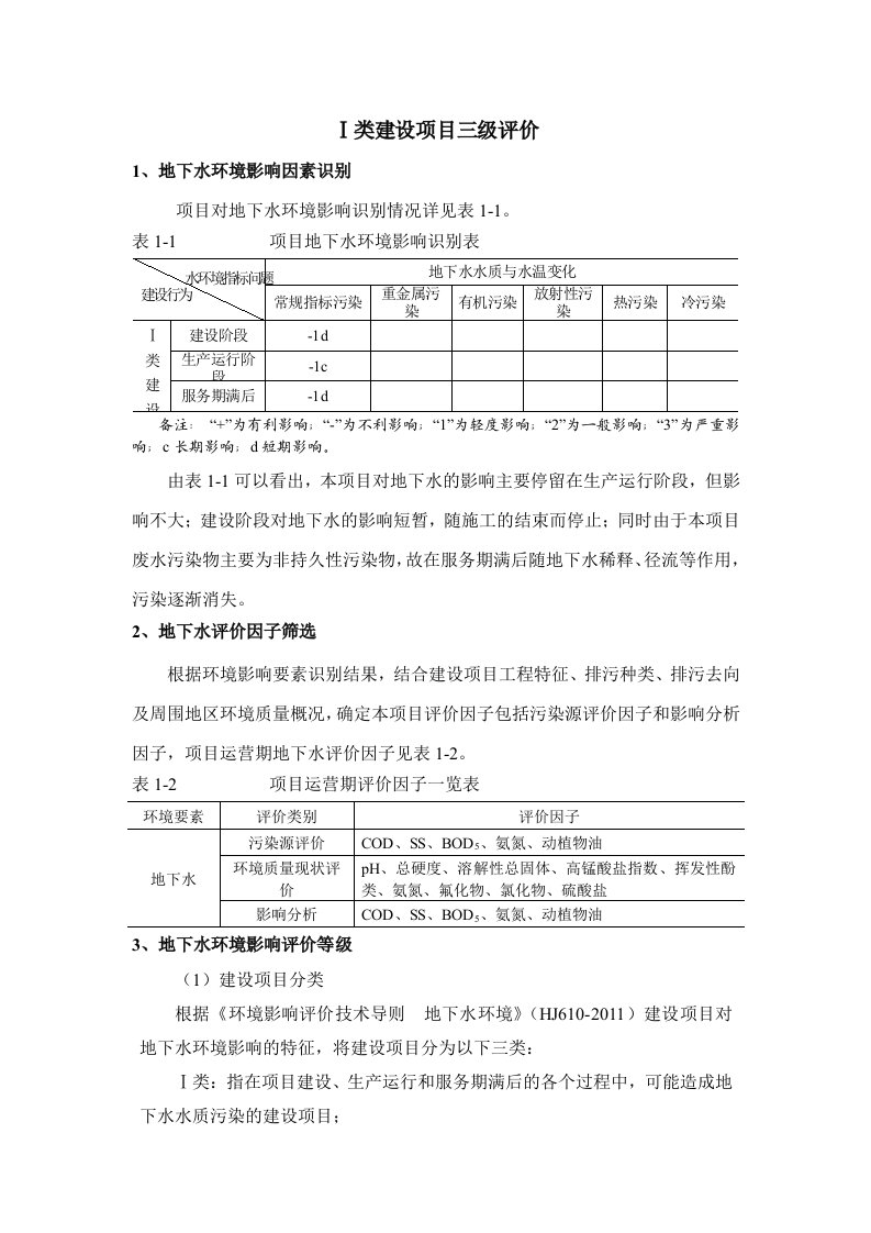 地下水模板-Ⅰ类建设项目三级评价