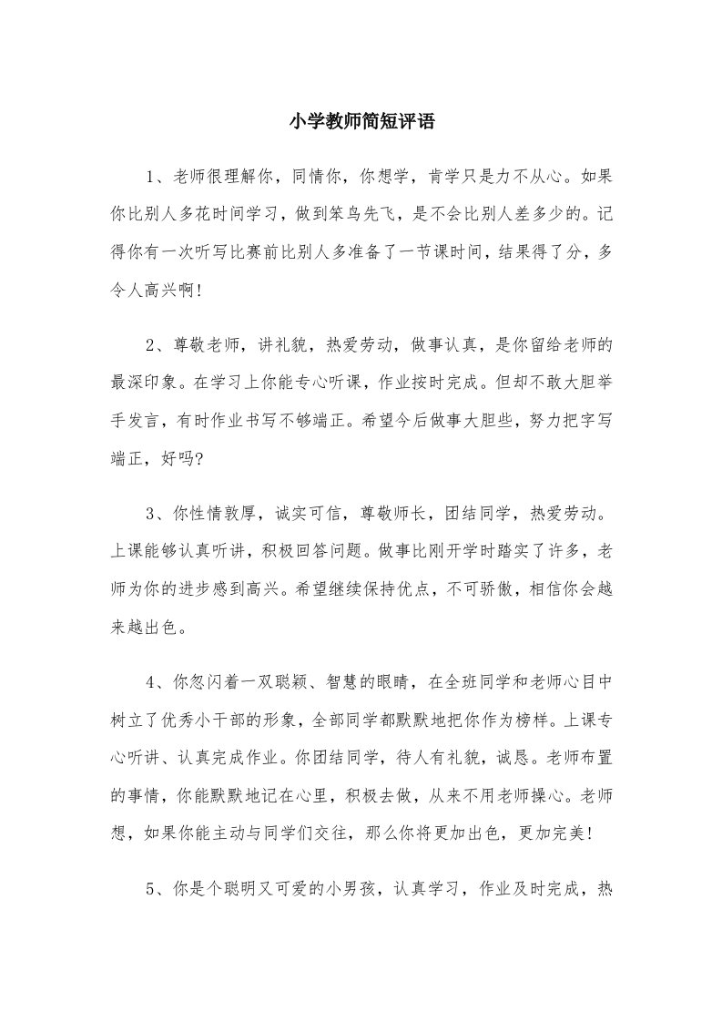 小学教师简短评语