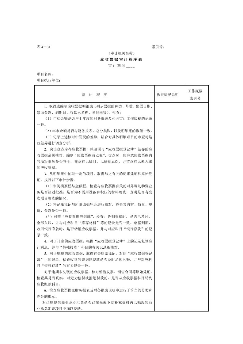 预付及应收款-4应收票据审计程序表